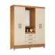 Guarda-Roupa Solteiro com Espelho Capelinha 4 Portas 3 Gavetas Amêndoa e Off White