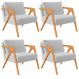 Kit 04 Poltronas Decorativa Para Sala Estar Pietra Estrutura De Madeira L02 Linho Cinza - Lyam Decor