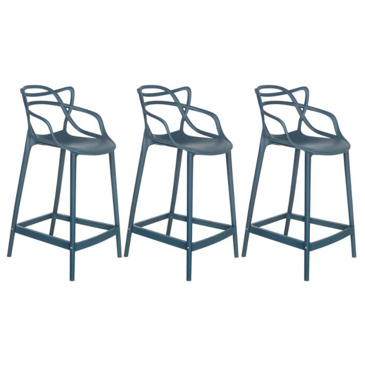 Kit 3 banquetas médias Masters Allegra 66 cm Azul petróleo