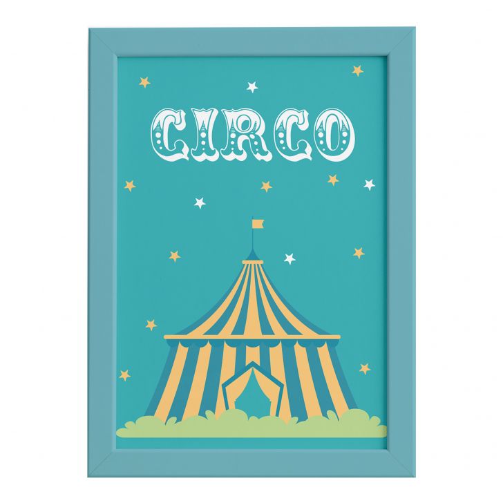 Quadro Infantil Circo Tenda para Quarto Moldura Azul 22x32cm