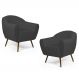 Kit 02 Poltronas Decorativas Nina Pés Palito Madeira C-416 Linho Cinza Escuro - Domi