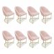 Kit 08 Cadeiras Poltrona de Jantar Bela Suede Rosa Bebê Base Metálica Industrial Dourado - Pallazio