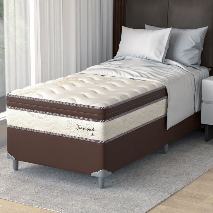 Cama Box Solteiro Com Colchão Diamond Euro Mr (63x88x188) Bege E Marrom