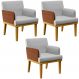 Kit 03 Poltronas Decorativas Para Sala Estar Beatriz W01 Linho Cinza Couríssimo Camel - Lyam Decor