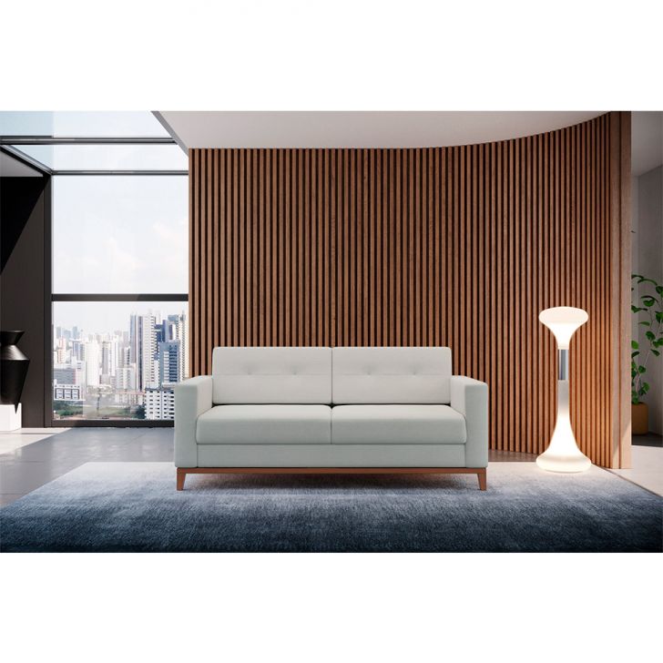 Sofá 2 Lugares Living Pés E Base Em Madeira Linho Cotton Cru