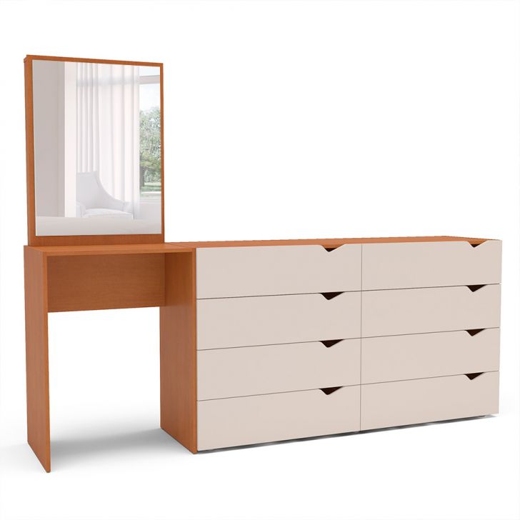 Cômoda com Espelho Porto 8 Gavetas Freijó e Creme