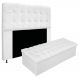 Kit Cabeceira e Calçadeira Baú Estofada Mel 160 cm Queen Size Com Capitonê Suede Branco - Amarena Móveis