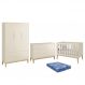 Dormitório Infantil Classic 3 Portas, Cômoda 1 Porta, Berço Areia Fosco com Pés Madeira Natural e Colchão - Reller Móveis