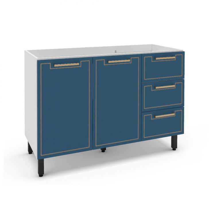 Balcão De Cozinha Amara Sem Tampo 2 Portas 3 Gavetas Azul E Branco