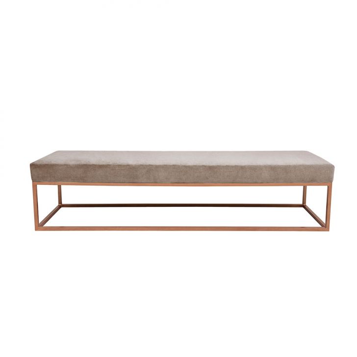 Banco | Banqueta 2 Lugares Giulia Veludo Bege e Dourado 140 cm