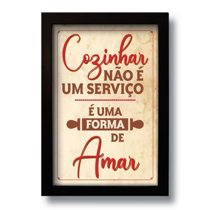 Quadro Decorativo Frase Cozinhar Uma Forma de Amar  33x43 cm