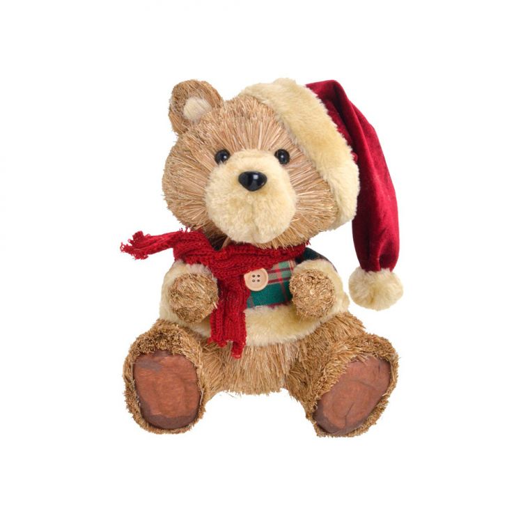 Enfeite Natalino Espressione Urso Vermelho e Marrom 22 cm