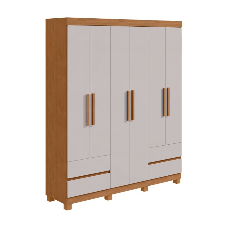 Guarda-roupa Casal Zeus Com Pés 6 Portas 4 Gavetas Off White E Amêndoa