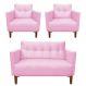 Kit Sofá Retrô Namoradeira 2 Lugares e 02 Poltronas Livia Suede Rosa Bebê - D'Rossi