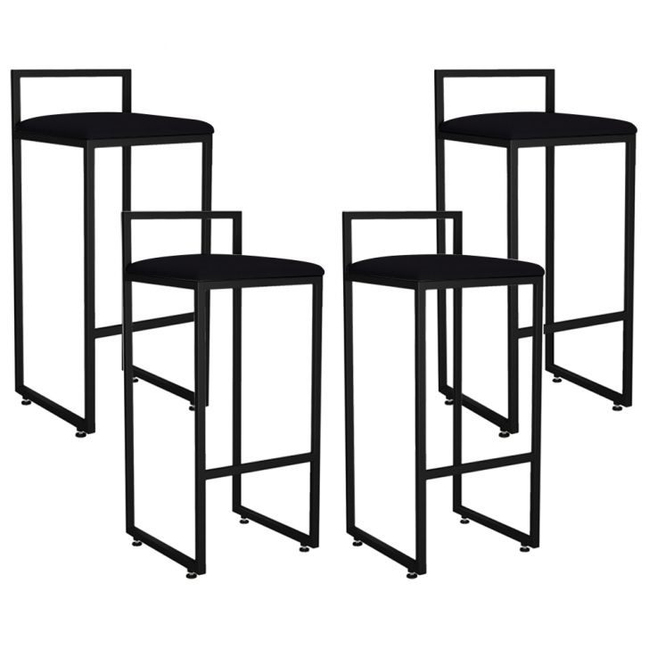 Kit 04 Banquetas Altas Para Cozinha Sala de Jantar Hanna L02 Preto Suede Preto - Lyam Decor
