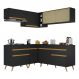 Armário de Cozinha Completa de Canto Veneza Multimóveis V2062 Preto/Dourado