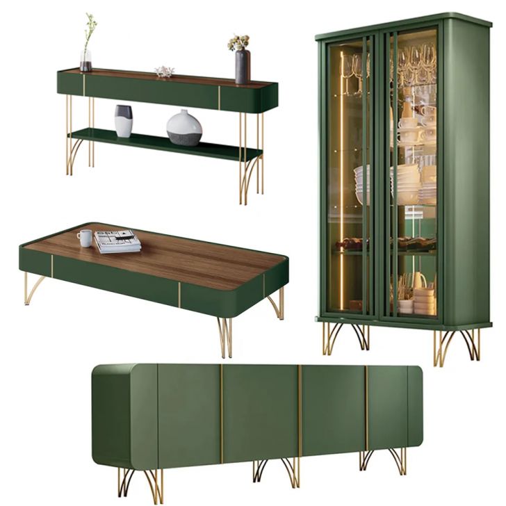 Conjunto 1 Cristaleira 1 Buffet 1 Aparador e 1 Mesa de Centro Texas/Virginia/Rennes Verde/Castanho G26 - Gran Belo