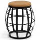 Banco | Banqueta Decorativo Seat Garden Estofado Flora Preto Couro Marrom Claro G04 - Gran Belo