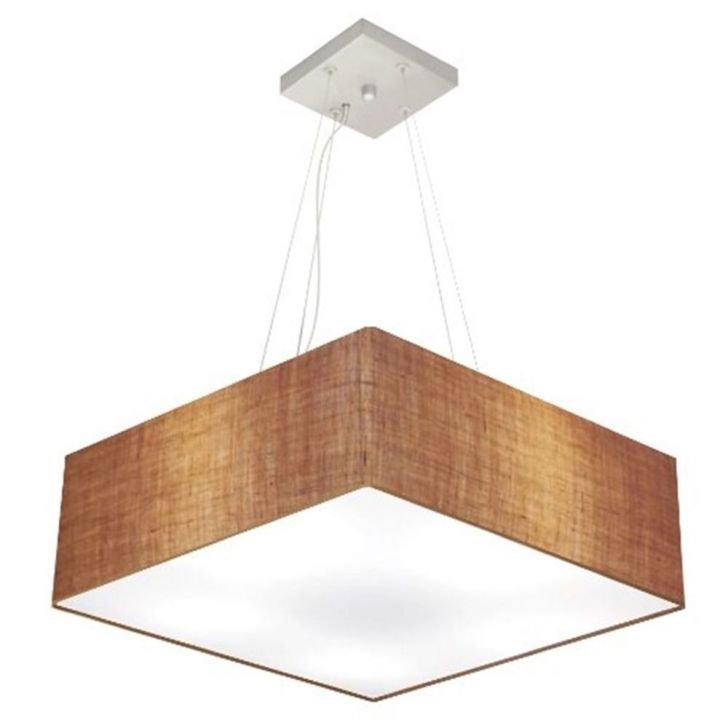 Pendente Quadrado Md-4137 Cúpula em Tecido 15-70x70cm Palha - Bivolt