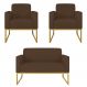 Kit Namoradeira e 2 Poltronas Decorativas Base Industrial Dourada Maressa S06 Suede Marrom - Ibiza