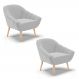 Kit 02 Poltronas Giovana Suede Cinza Pés Palito Natural - D'Rossi