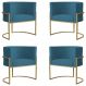 Kit 4 Poltronas Decorativa Sala de Estar Luana Base Gold Suede Azul - Montanaris Decor