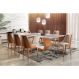 Conjunto de Mesa de Jantar Ane Off White e 8 Cadeiras Estofadas Esmeralda II Linho Caramelo e Bege