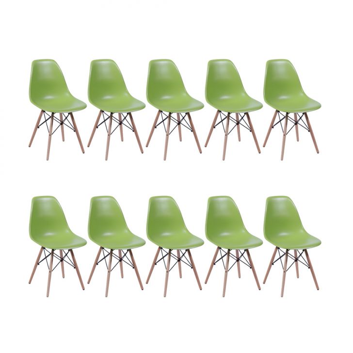 Conjunto com 10 Cadeiras DKR Eames Verde e Madeira