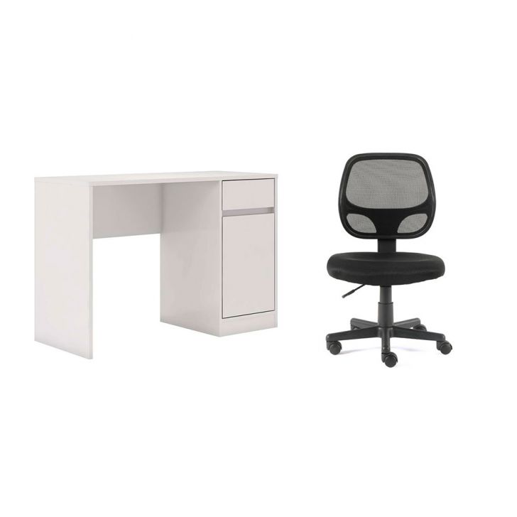 Conjunto de Mesa Morada 1 PT 1 GV Branca com Cadeira de Escritório Secretária Giratória Oxford Preta