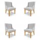 Kit 4 Cadeiras Decorativas Sala de Jantar Base Fixa de Madeira Firenze Linho Cinza/Castanho G19 - Gran Belo
