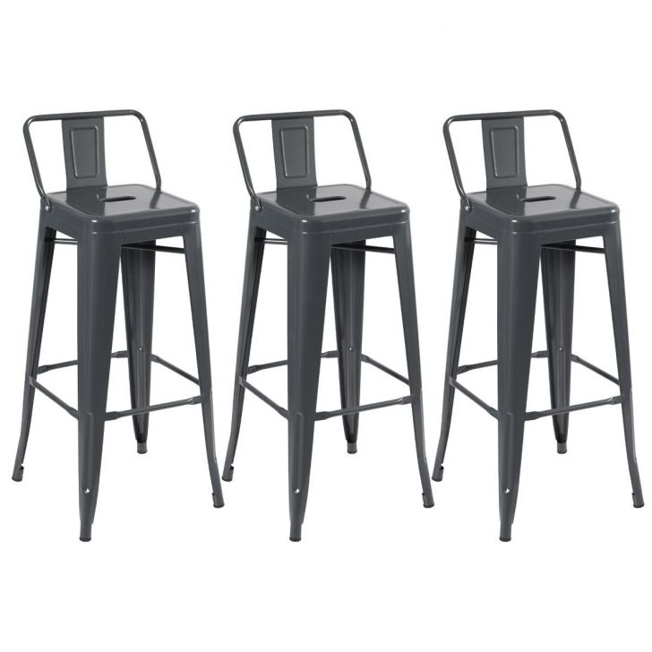 Kit 3 banquetas altas Iron Tolix com encosto 76 cm Cinza Escuro
