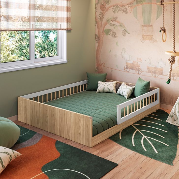Cama Infantil Montessoriana Afeto Branca e Aveiro 145 cm