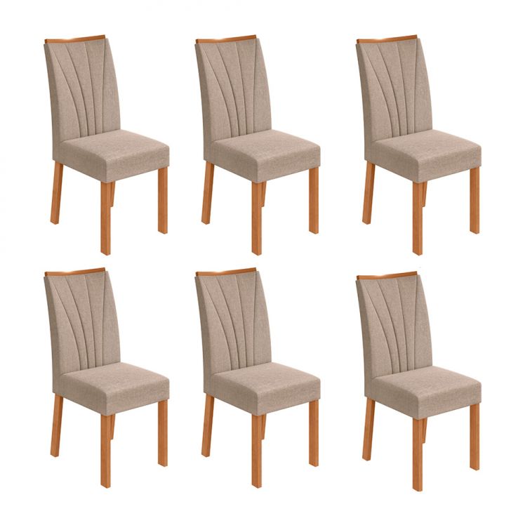 Conjunto com 6 Cadeiras Apogeu Linho Bege e Amêndoa