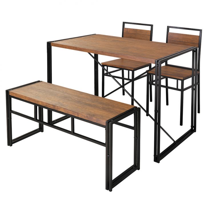 Conjunto De Mesa Wooden Com 1 Banco | Banqueta E 2 Cadeiras Preto E Amêndoa