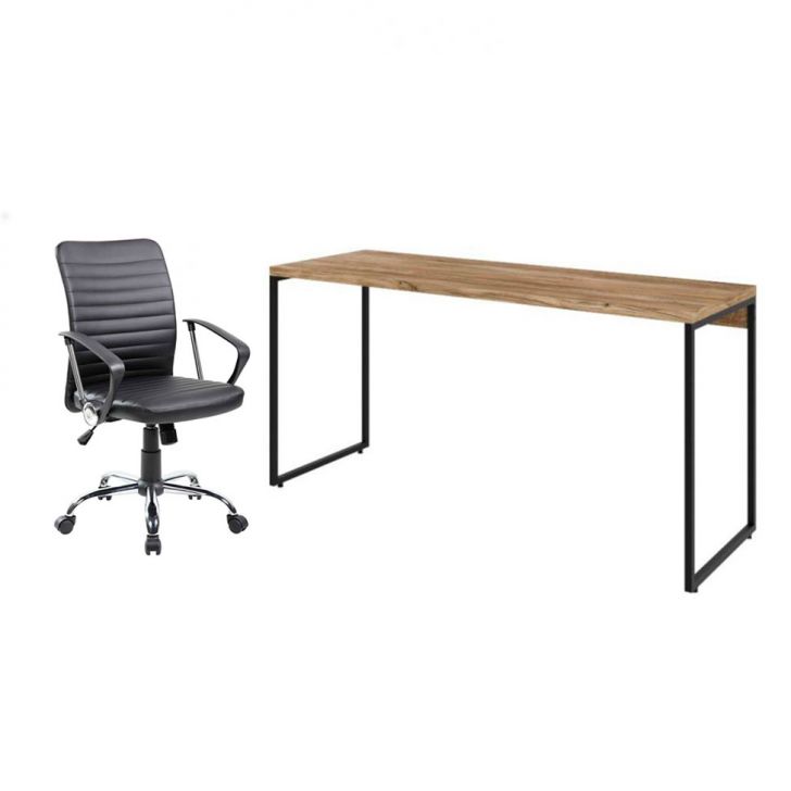 Conjunto de Mesa Studio Carvalho 150 cm com Cadeira de Escritório Diretor Giratória Oslo Preta