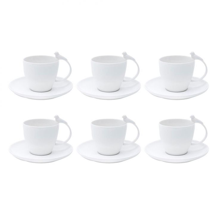 Conjunto De 6 Xícaras De Chá Com Pires Pássaro Branco 200 Ml