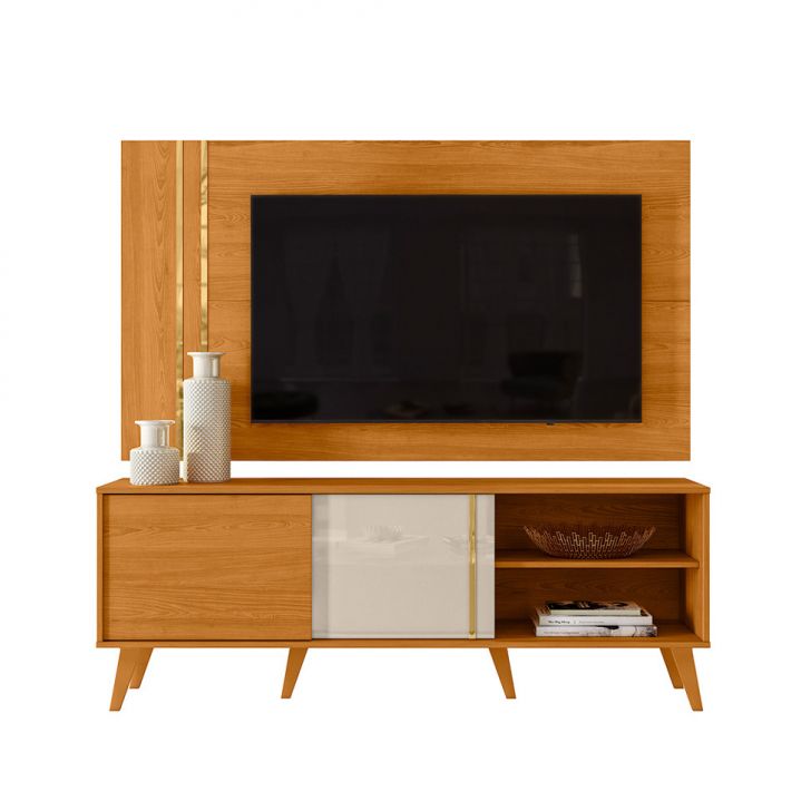 Rack Com Painel Para Tv Até 60 Polegadas Cronos 2 Portas Cinamomo E Off White
