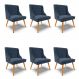 Kit 6 Cadeiras Estofadas para Sala de Jantar Pés Palito Lia Suede Azul Marinho - Ibiza