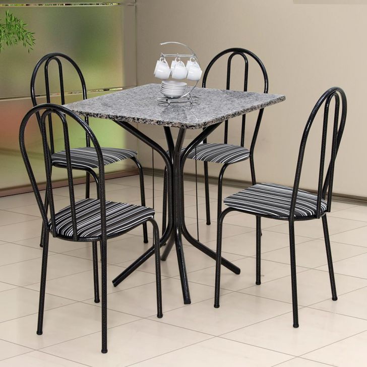 Conjunto De Mesa Com 4 Cadeiras Thais Craqueado Preto Listrado Branco E Preto