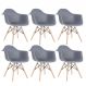 Kit 6 cadeiras Charles Eames Eiffel DAW com braços e pés de madeira clara Cinza-escuro