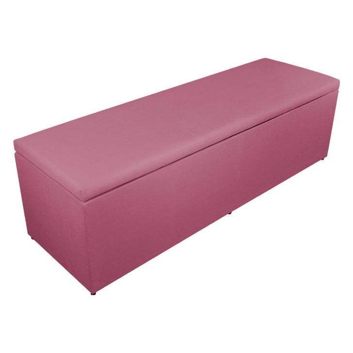 Calçadeira Recamier Baú Casal 140cm Eva Suede Rosa
