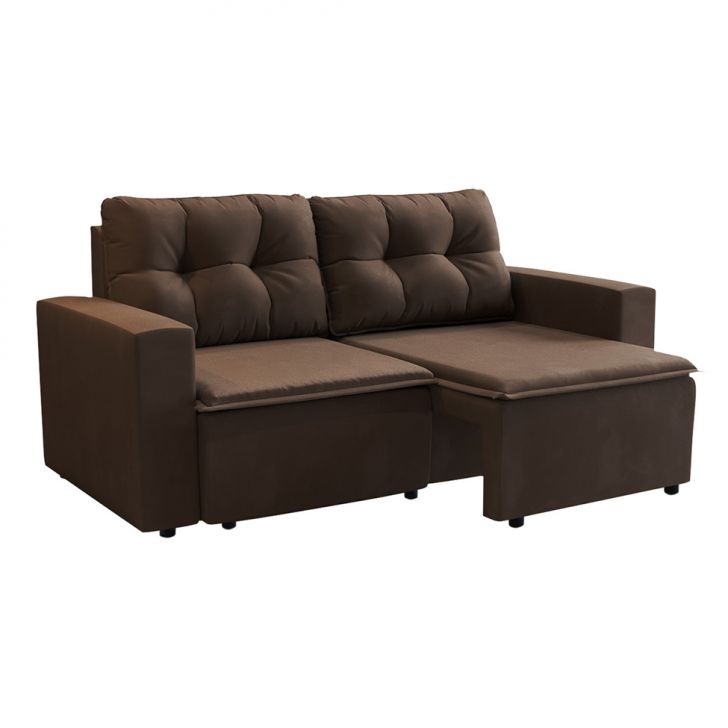 Sofá 3 Lugares Retrátil Amsterdã Ii Suede Marrom 210 Cm