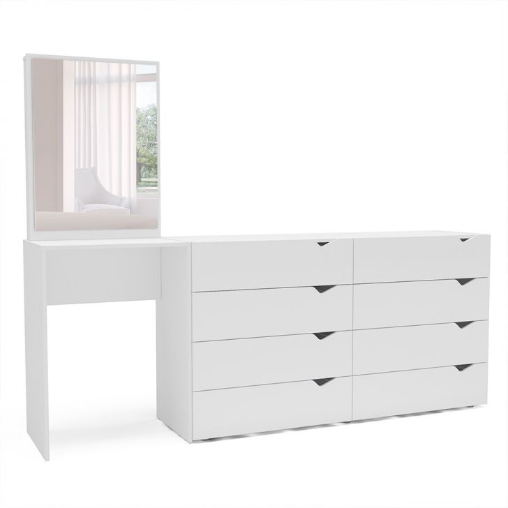 Cômoda com Espelho Porto 8 Gavetas Branca