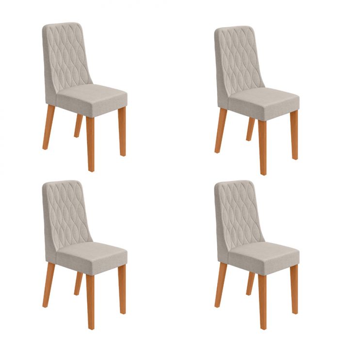 Conjunto com 4 Cadeiras Luar Linho Cinza e Amêndoa