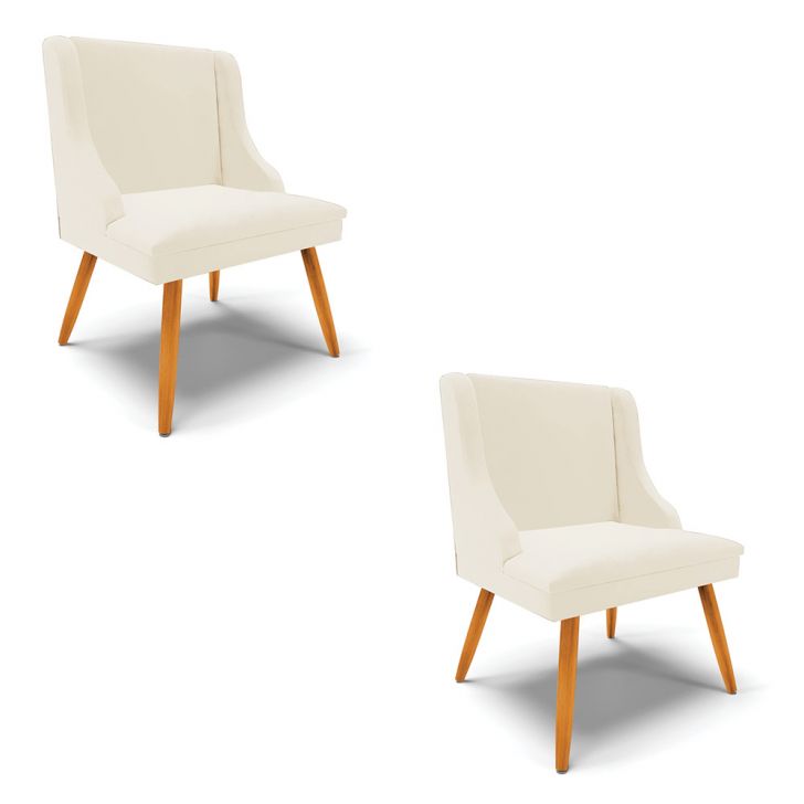 Kit 02 Cadeiras de Jantar Liz Veludo Bege Pés Palito Castanho - D'Rossi