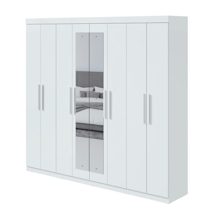 Guarda-roupa Casal Com Espelho Andara 8 Portas 4 Gavetas Branco