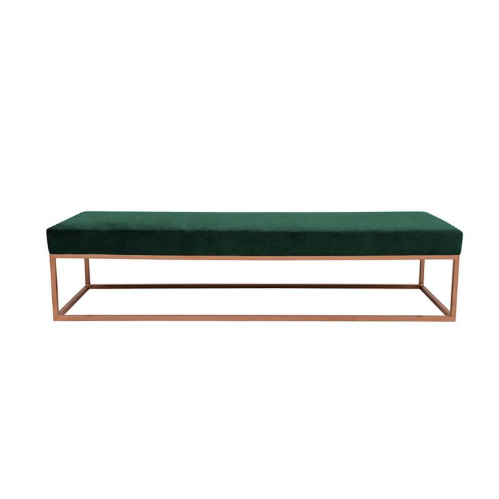 Banco | Banqueta 3 Lugares Giulia Veludo Verde e Dourado 180 cm