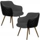 Kit 02 Poltronas Decorativas Pés Palito Jade D02 Linho Cinza C-416 Tressê Corano Preto - Lyam Decor