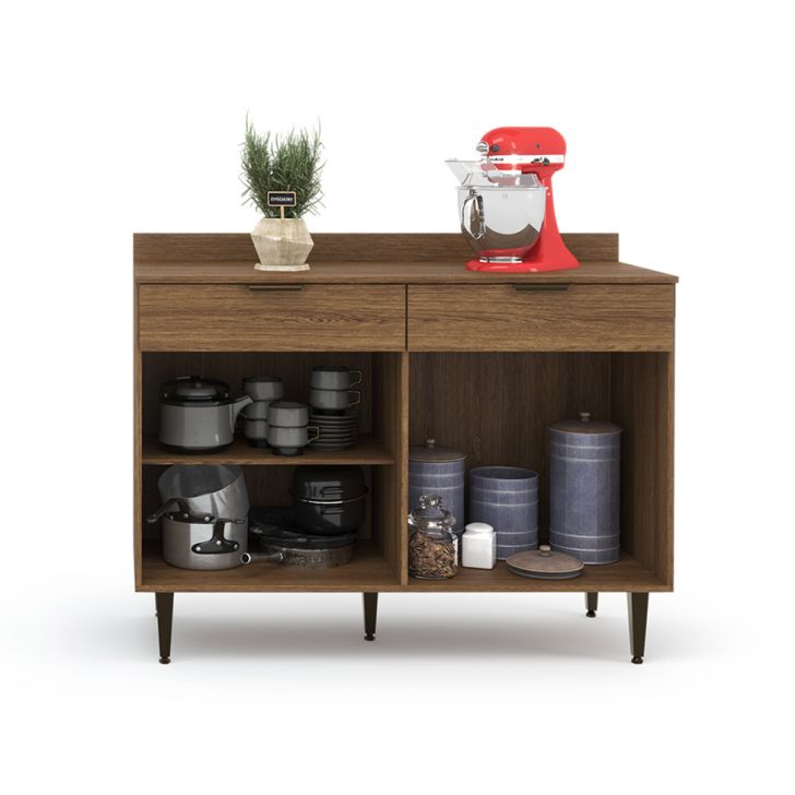 Balcão de Cozinha Vittória 2 Portas 2 Gavetas Ipê e Grafite