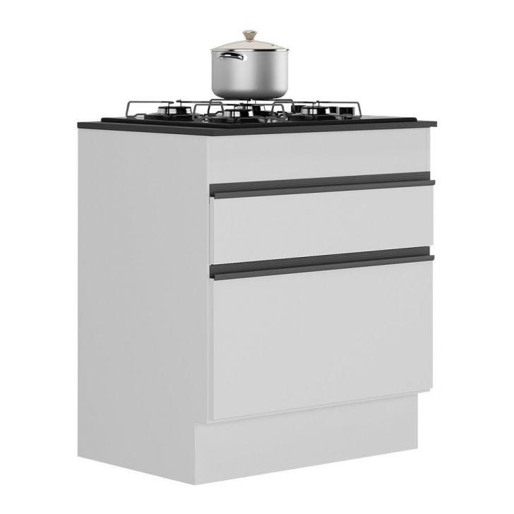 Balcão Cozinha para Cooktop 70cm com Rodapé  1 Porta 1 Gaveta Veneza Multimóveis V2118 Branco/Preto